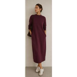 NWOT Frank & Eileen Quiet Luxury minimalist Isabelle Burgundy Raw Hem Midi Sweat